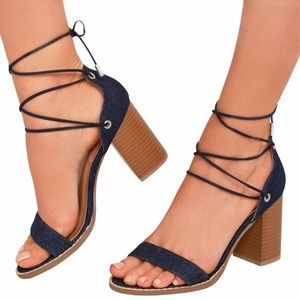 WENDY DARK DENIM LACE-UP HEELS